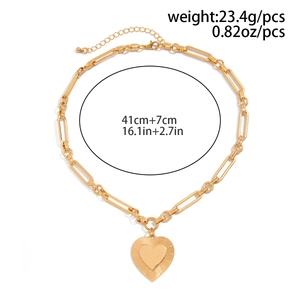 Detail of gold heart pendant necklace showing 41cm chain length and 23.4g weight specs