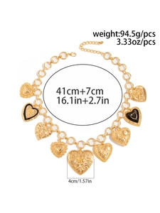 Detail of chunky gold chain necklace with multiple heart pendants and 94.5g weight info