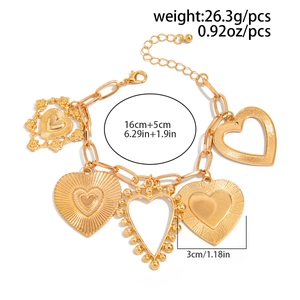 Detailed view of golden molten lava heart bracelet showing dimensions and weight metrics