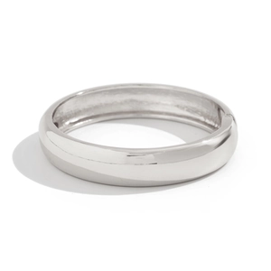 Minimalist silver spring bangle bracelet with polished mirror finish and side hinge