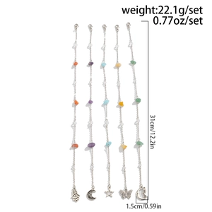Set of 5 silver charms with moon and star, detailed dimensions and weight of 22.1g