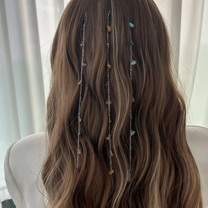 Bohemian hair chain set with natural turquoise beads and silver metal for long hair
