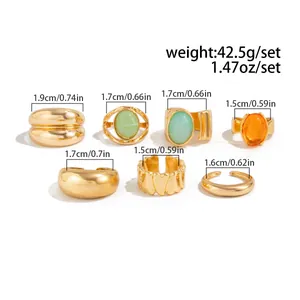 Size chart showing 42.5g weight and diameters for vintage gold-tone ring set with gems