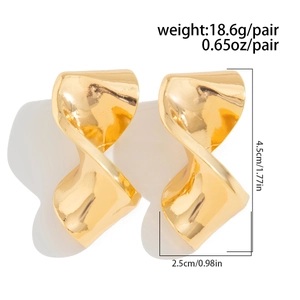 Detailed view of gold twisted teardrop earrings with dimensions 4.5cm by 2.5cm