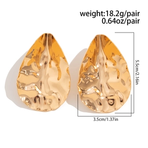 Detailed size specifications of gold teardrop earrings with irregular hammered texture