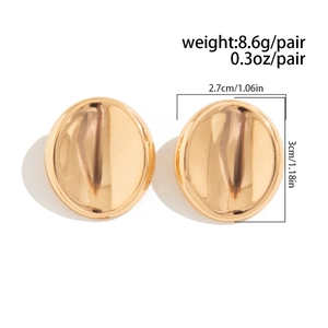 Detailed view of large gold oval stud earrings with size and weight measurements