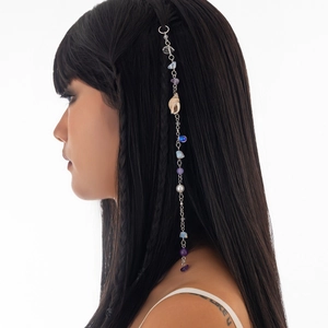 Chaîne de cheveux bohème avec coquillage, pierres naturelles et perles sur tresse