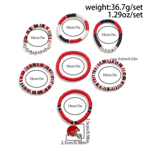 Detailed set of six beaded rugby bracelets with GAMEDAY lettering and red helmet charm