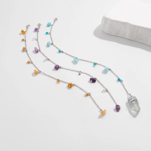 Handmade crystal stone chain jewelry set with turquoise, pearl charms and lobster clasp