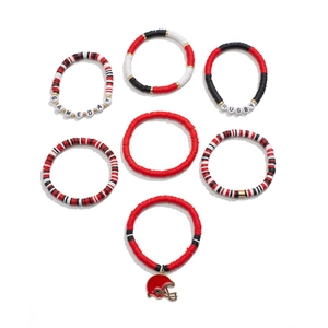 Detail of 6pcs Gameday rugby themed beaded bracelets with football helmet charm