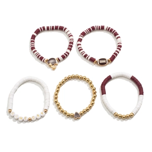 Detailed set of 5 beaded bracelets featuring football charms and GAME DAY letter beads