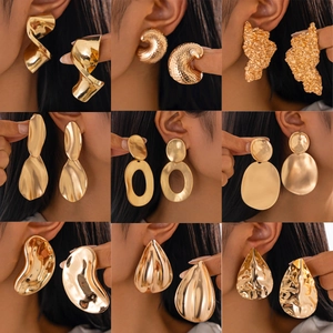 Irregular Geometric Water Drop Earrings For Women Zinc Alloy Hammered Texture Electroplated Fashion Chunky Jewelry Gift