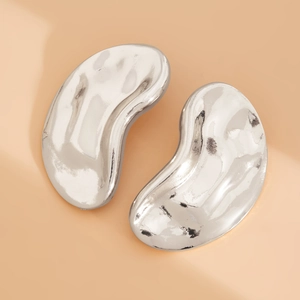 Polished silver irregular bean-shaped drop earrings with minimalist geometric design