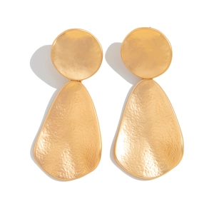 Golden drop earrings with hammered metal texture and geometric folding design in ins style