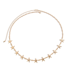 Golden starfish beach style chain necklace with eleven pendants and adjustable clasp link
