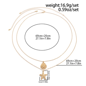 Detailed size chart for gold starfish and seashell waist chains with length measurements