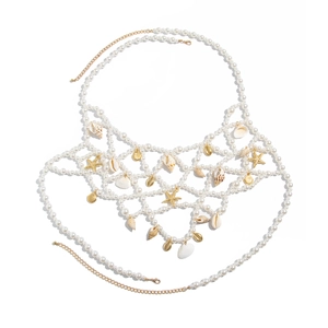 Chaîne de corps plage bohème avec perles, étoiles de mer dorées et coquillages naturels