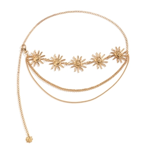 Chaîne de corps dorée multicouche pour femme avec pendentifs soleil et fermoir mousqueton