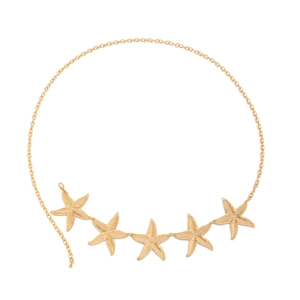 Bohemian gold starfish waist chain with textured starfish pendants on O-chain link