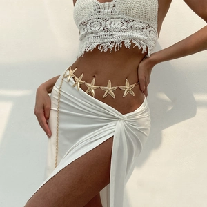 Bohemian Metal Starfish Shell Pendant Waist Chain Gold Silver Iron Body Chain For Beach Vacation Women Jewelry