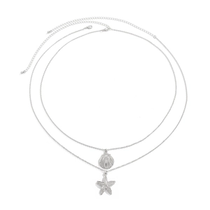 Double-layer silver alloy body chain with starfish and seashell charms for beach wear