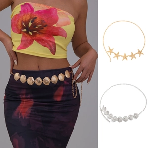 Bohemian woven starfish and seashell metal body chain jewelry for beach wear