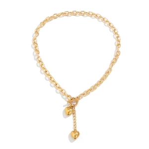 Hip-hop stijl gouden ketting met hart hanger, OT-sluiting en gepolijste schakels