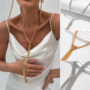 Minimalist Y-Shape Metal Tassel Layered Necklace For Women Gold Silver Iron Alloy Rhinestone Chain Lariat Necklace Fashion Jewelry