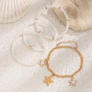 Ensemble de chevillières style océan avec pendentifs étoile de mer et perles de plage