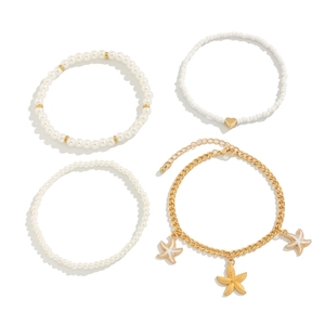 Ensemble de bracelets de cheville dorés avec étoiles de mer perles blanches et cœur