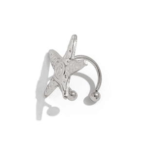 Silver starfish ear cuff clip featuring ocean beach theme and textured surface details