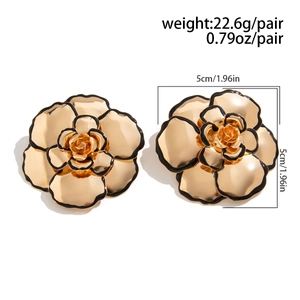 Detailansicht der gold-schwarzen Blumenohrringe mit Maßangaben und Gewichtsangaben