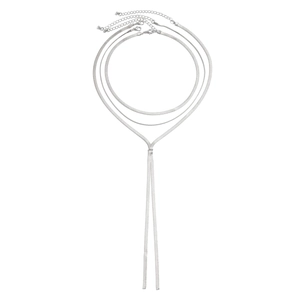 Minimalist silver multi-layer snake bone chain necklace with sleek Y-shaped fringe drop