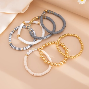 Bohemian 6pcs polymer clay heishi bead bracelet set with golden MAMA letter charms