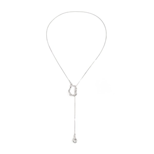 Modern silver irregular hollow circle pendant necklace with sleek snake chain y-style