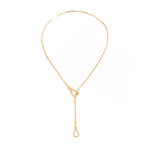 Y-shaped snake chain necklace featuring gold horseshoe pendants and U-shaped links
