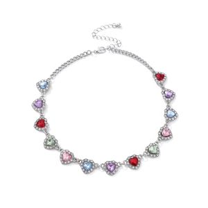 Luxe ketting met veelkleurige hartvormige edelstenen en witte zirkonia-pavézetting