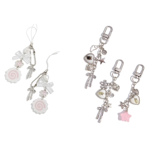 Sweet Alloy Acrylic Butterfly Heart Keychain Bag Charm For Women Cute Narutomaki Star Cat Pendant Phone Accessory Jewelry