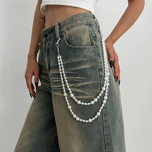 Chaîne de taille double rangée en perles pour jean avec crochets et finition brillante