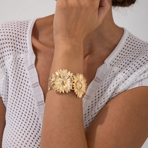 Vintage Metalen Zonnebloem Strik Bovenarmband Voor Dames Goud Zilver Verguld Mode Retro Sieraden Verstelbare Armband