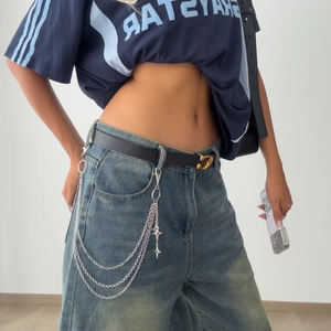 Hip Hop Multilayer Metal Waist Chain For Women Men Alloy Cross Star Imitation Artificial Pearl Trouser Pant Chain Streetwear Jewelry