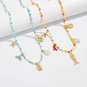 Colorful beaded starfish seashell body chain with baroque pearls for summer beach