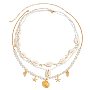 Chaîne de corps bohème à trois couches avec pendentifs étoile de mer, perles et coquillages