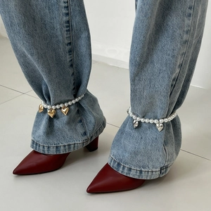 Bracelet de cheville en perles pour jean avec pendentif coeur métallique et gland