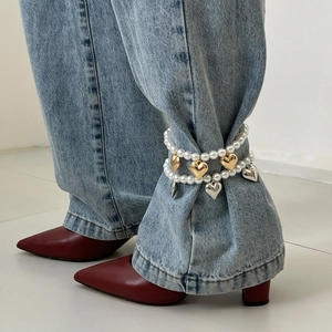 Chaîne de Pantalon Élastique en Künstliche Perles d'Imitation à Étages Avec Pendentif Cœur et Croix Bracelet de Cheville pour Femme