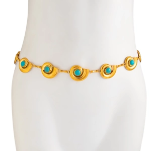 Chaîne de taille bohème en métal doré avec maillons coquillages et pierres turquoises