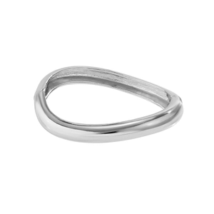 Close-up of polished silver organic wave bracelet with a sleek mirror finish and hinge