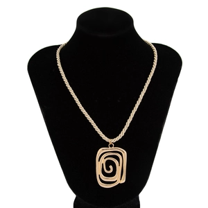 Goldene Kordelkette mit rechteckigem Anhänger und abstraktem Spiraldesign für Damen