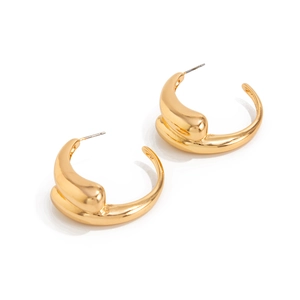 Polished gold geometric teardrop hoop earrings with high-shine metallic finish