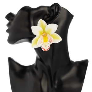 Detailed close-up of a 3D simulation orchid flower necklace on a black mannequin